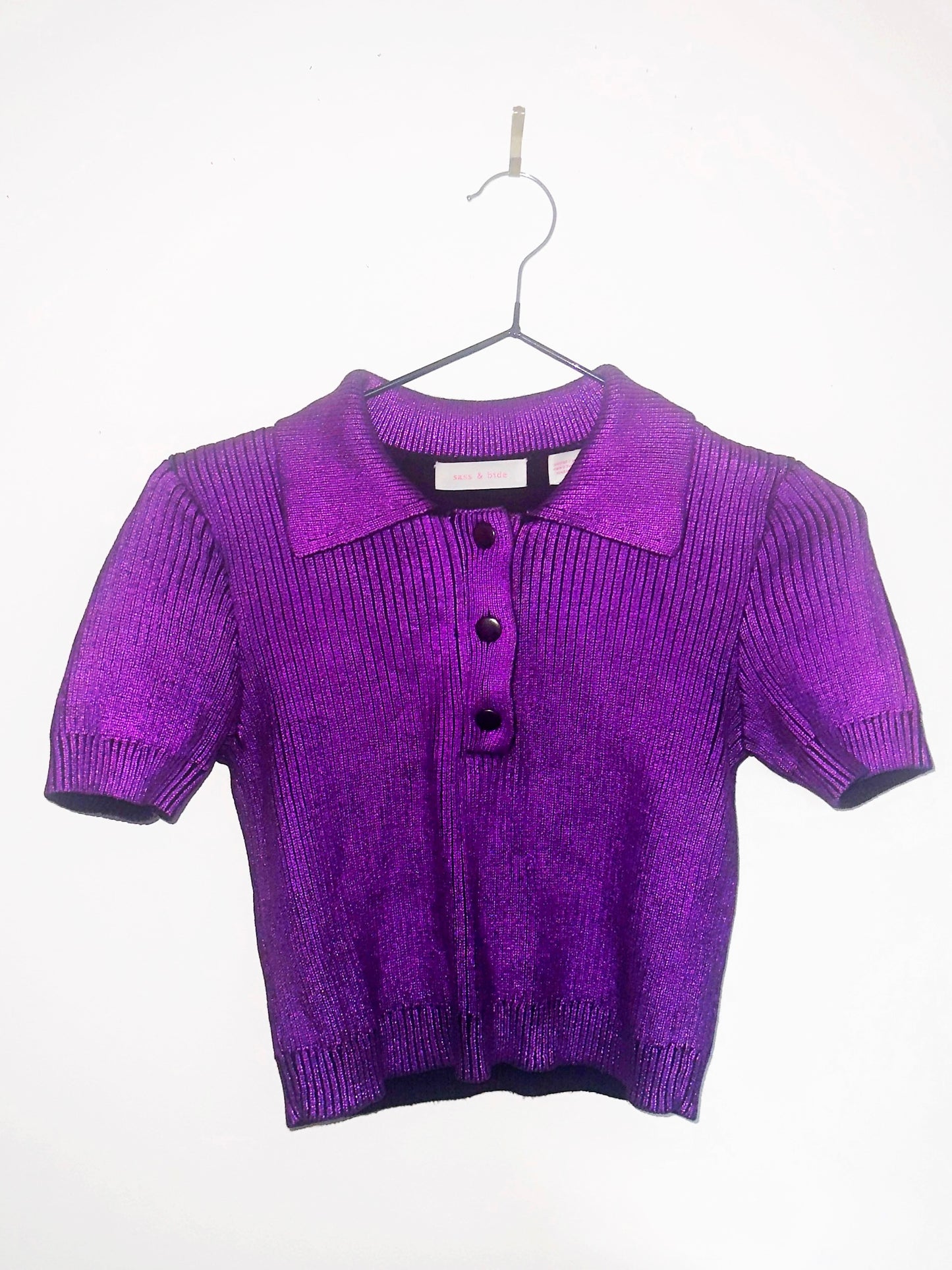 NEON ORACLE: Lustral Knit Polo in Violetsworn Shine