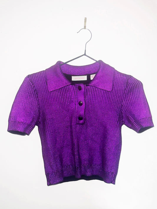 NEON ORACLE: Lustral Knit Polo in Violetsworn Shine