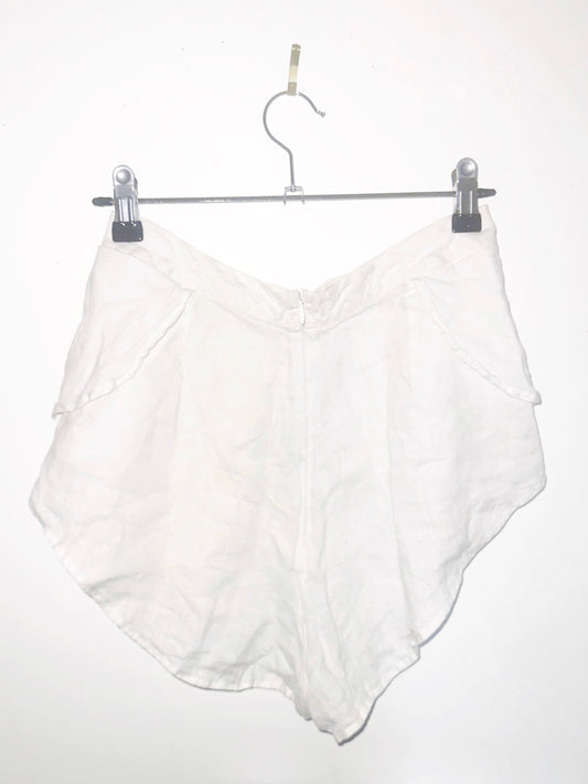 SACRIFICIAL PETALS: Linen Blade-Cut Shorts in Boneveil