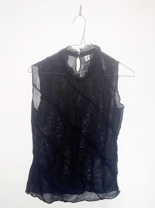 AETHER SKIN: Diagonal Drape Veil Top in Voidlace