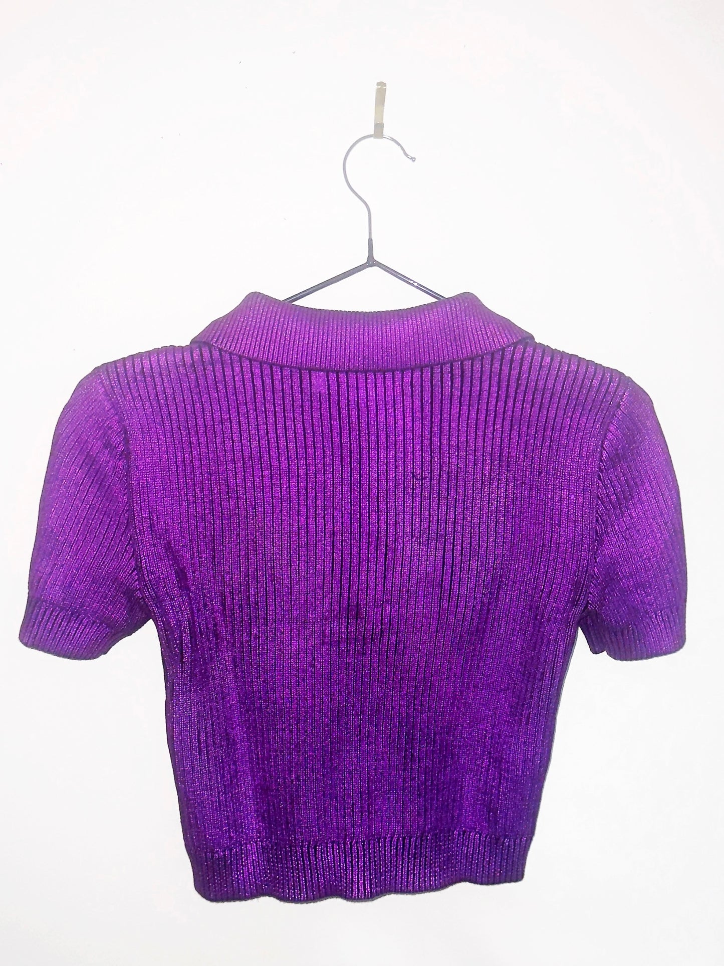 NEON ORACLE: Lustral Knit Polo in Violetsworn Shine