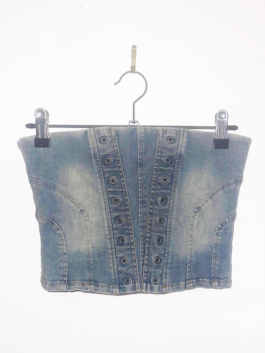 WITCHLACE: Reclaimed Denim Bodice w/ Sigil Grommets