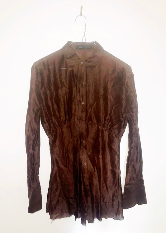 FLESHWORN: Veiled Blouse in Crushed Communion Silk